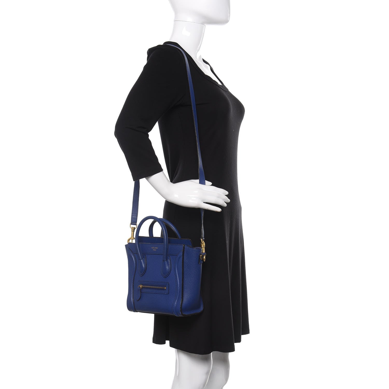 Celine Drummed Calfskin Nano Luggage Indigo 2 of 10