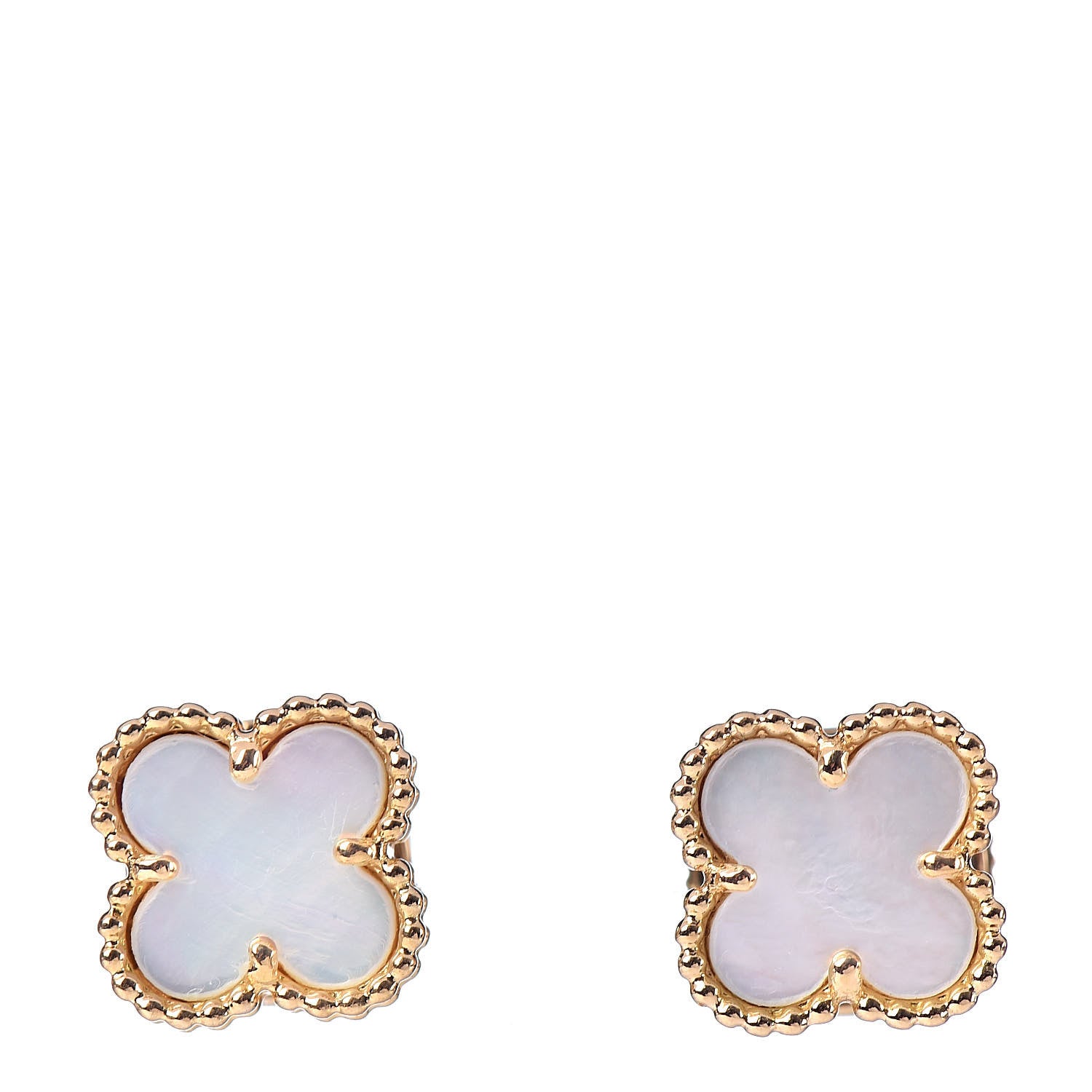 Van Cleef & Arpels 18K Yellow Gold Mother of Pearl Sweet Alhambra Earrings 1 of 5