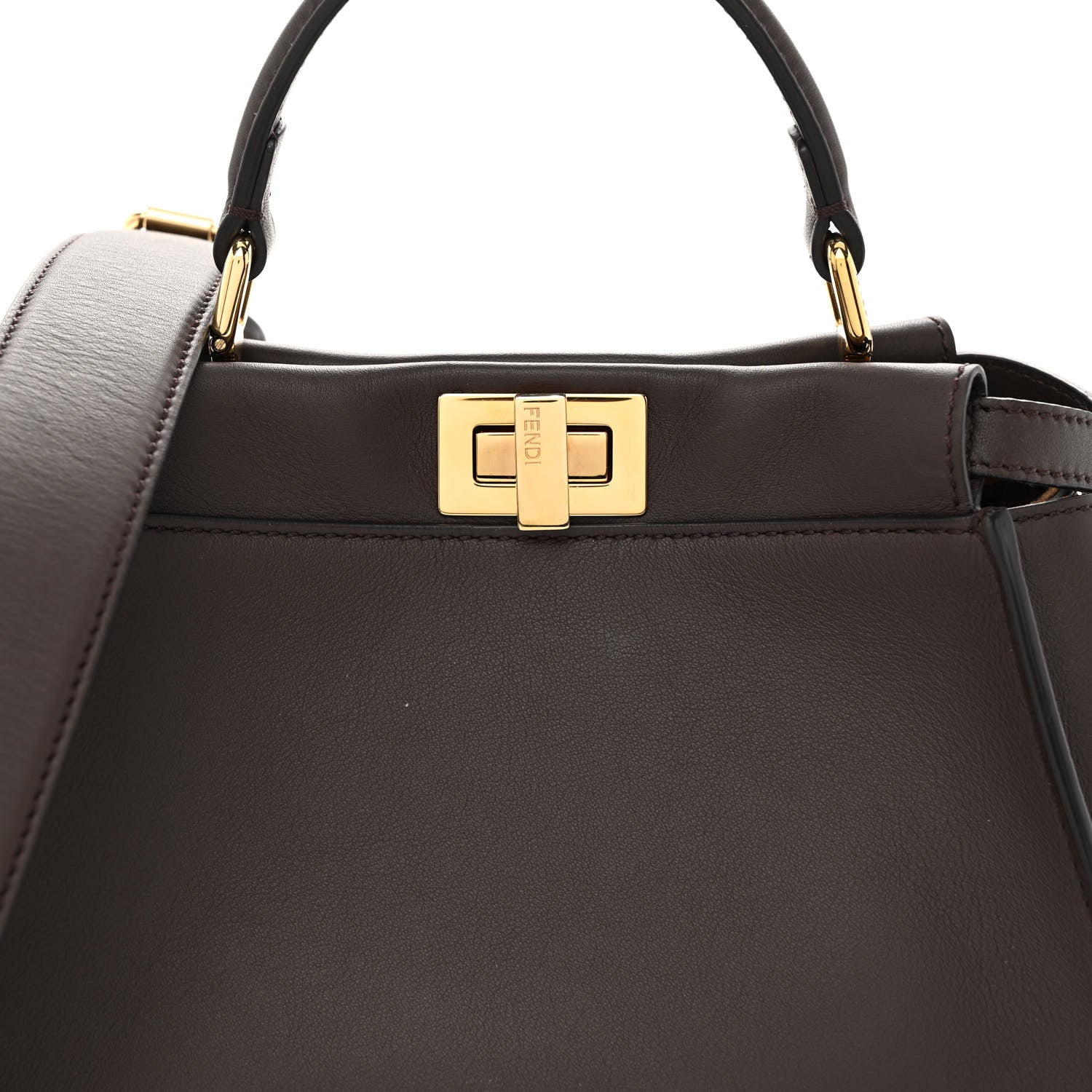 Fendi Vitello Seta Suede FF Mini Peekaboo Iconic Satchel Chocolate Sigaro Marrone 8 of 10