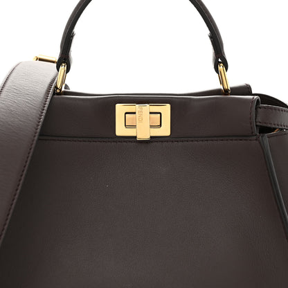 Fendi Vitello Seta Suede FF Mini Peekaboo Iconic Satchel Chocolate Sigaro Marrone 8 of 10