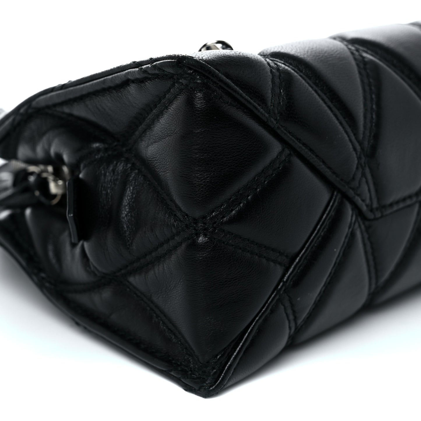 Nappa Calfskin Quilted Puffy Clutch Black