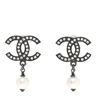 Chanel Ruthenium Crystal Pearl CC Drop Earrings 1 of 4