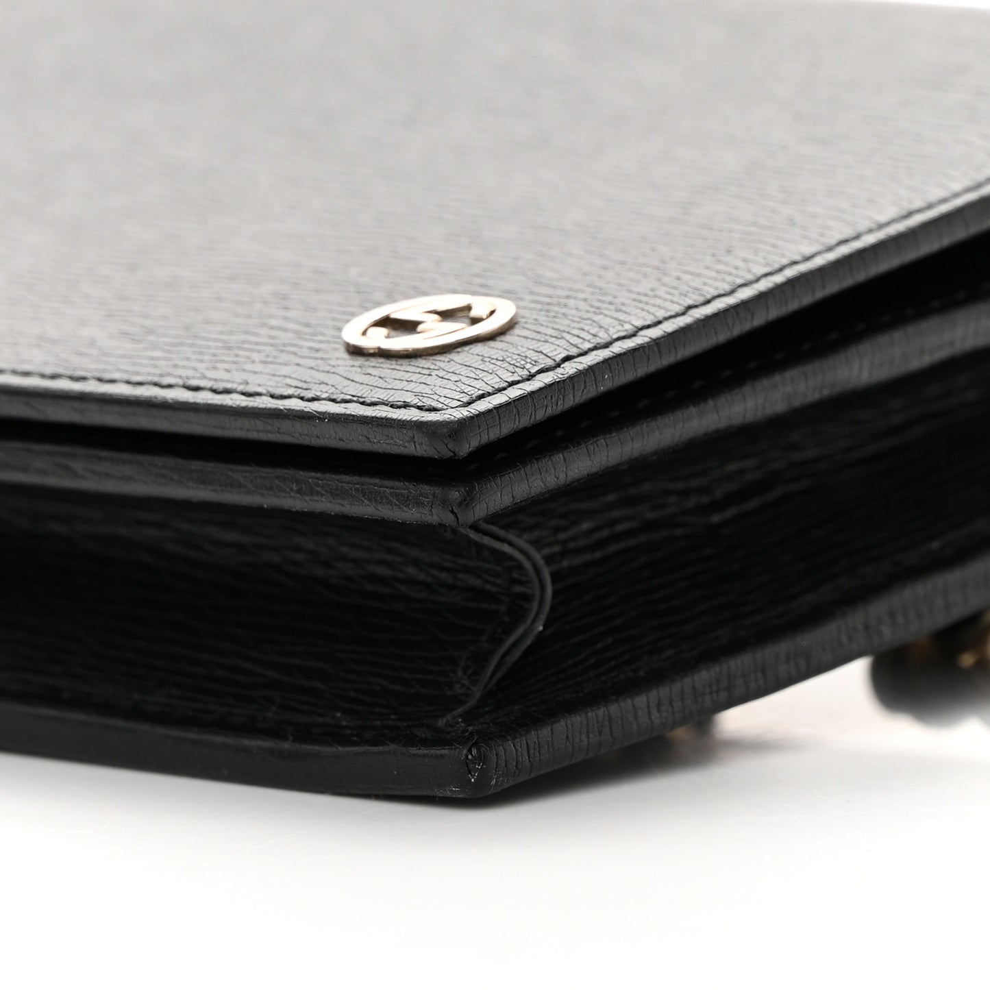 Textured Calfskin Medium Betty Chain Wallet Black