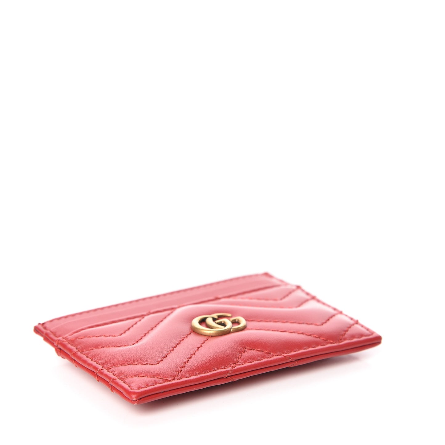 Calfskin Matelasse GG Marmont Card Holder Hibiscus Red