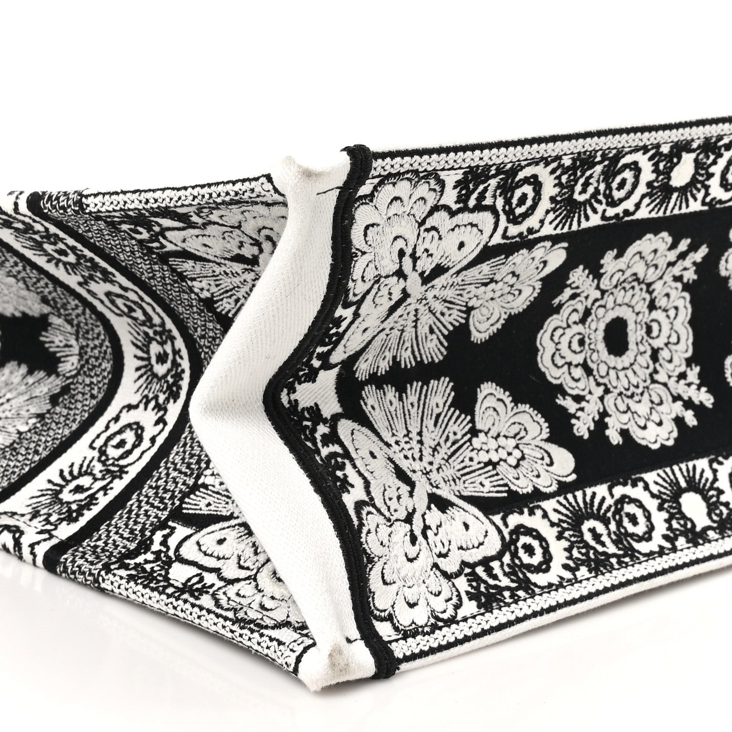 Christian Dior Canvas Butterfly Bandana Embroidered Medium Book Tote Black White 9 of 10