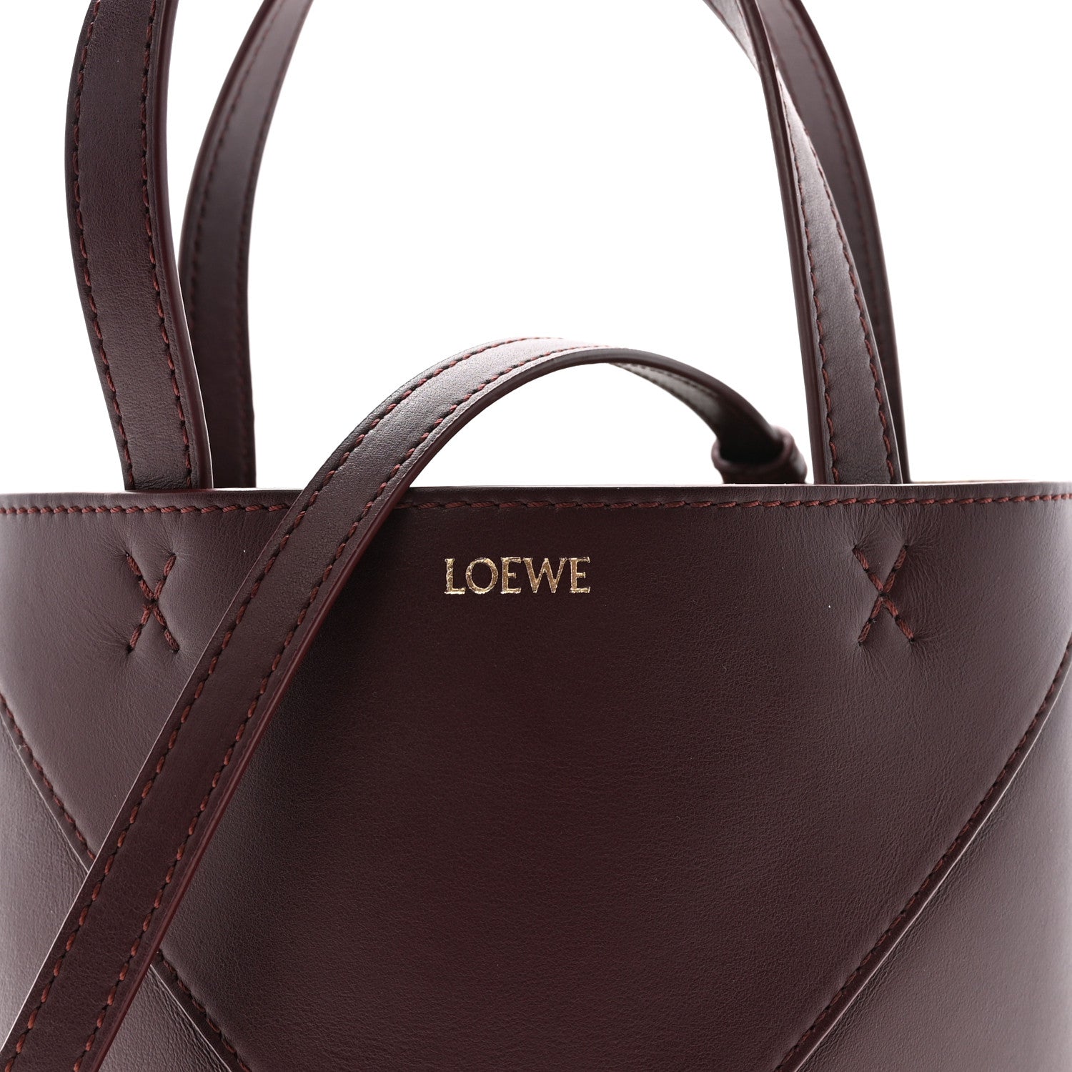 Loewe Shiny Calfskin Mini Puzzle Fold Tote Burgundy 8 of 10