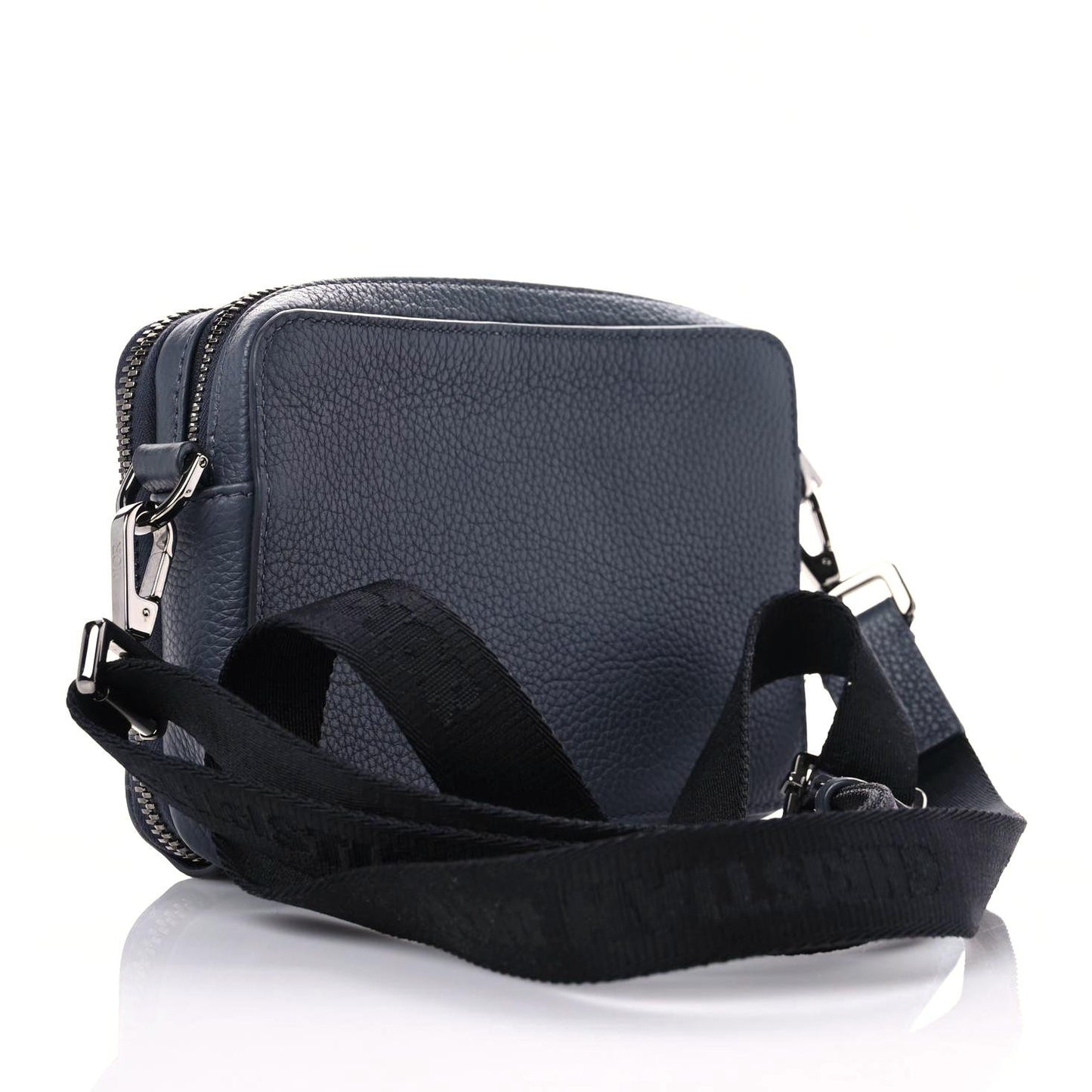 Grained Calfskin Double Zip Crossbody Pouch Blue