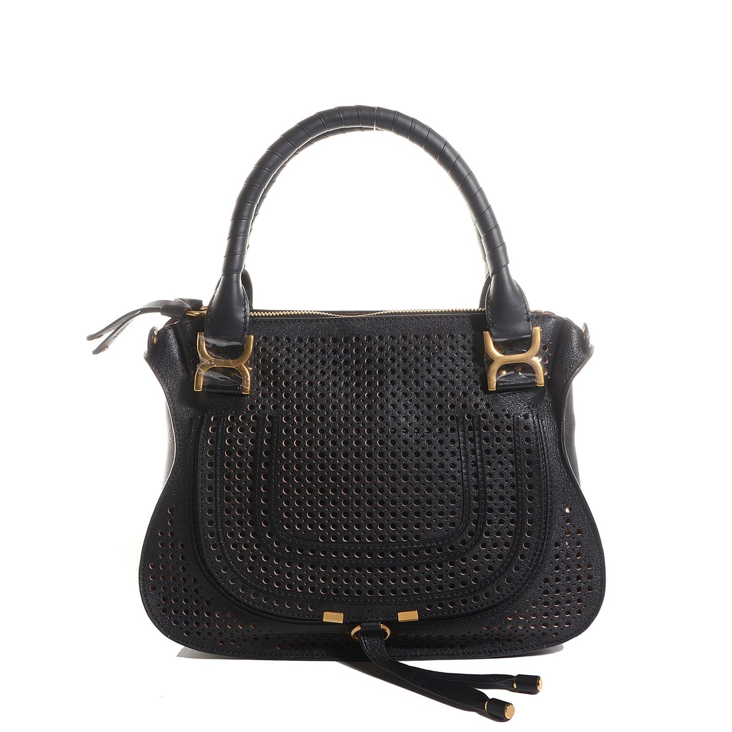 Sheepskin Perforated Medium Marcie Satchel Black