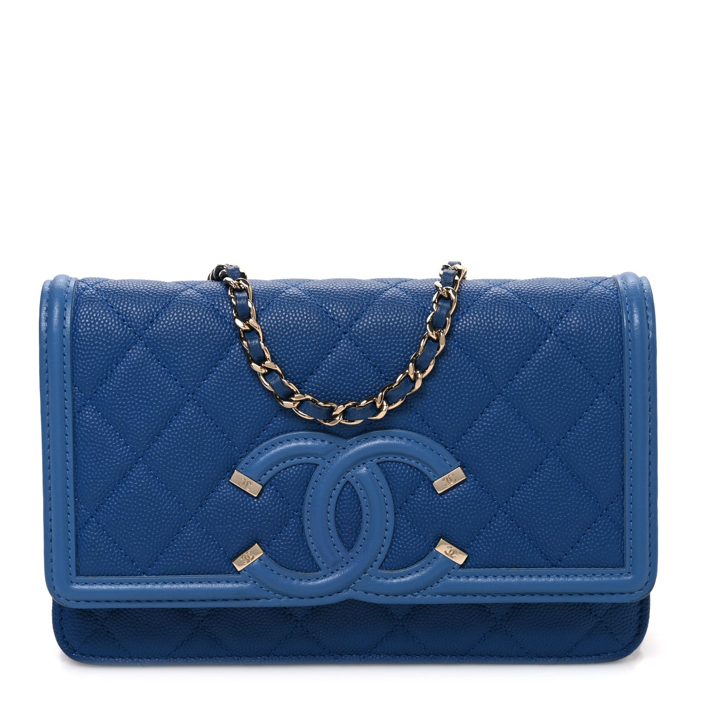 Caviar Quilted CC Filigree Wallet On Chain WOC Blue