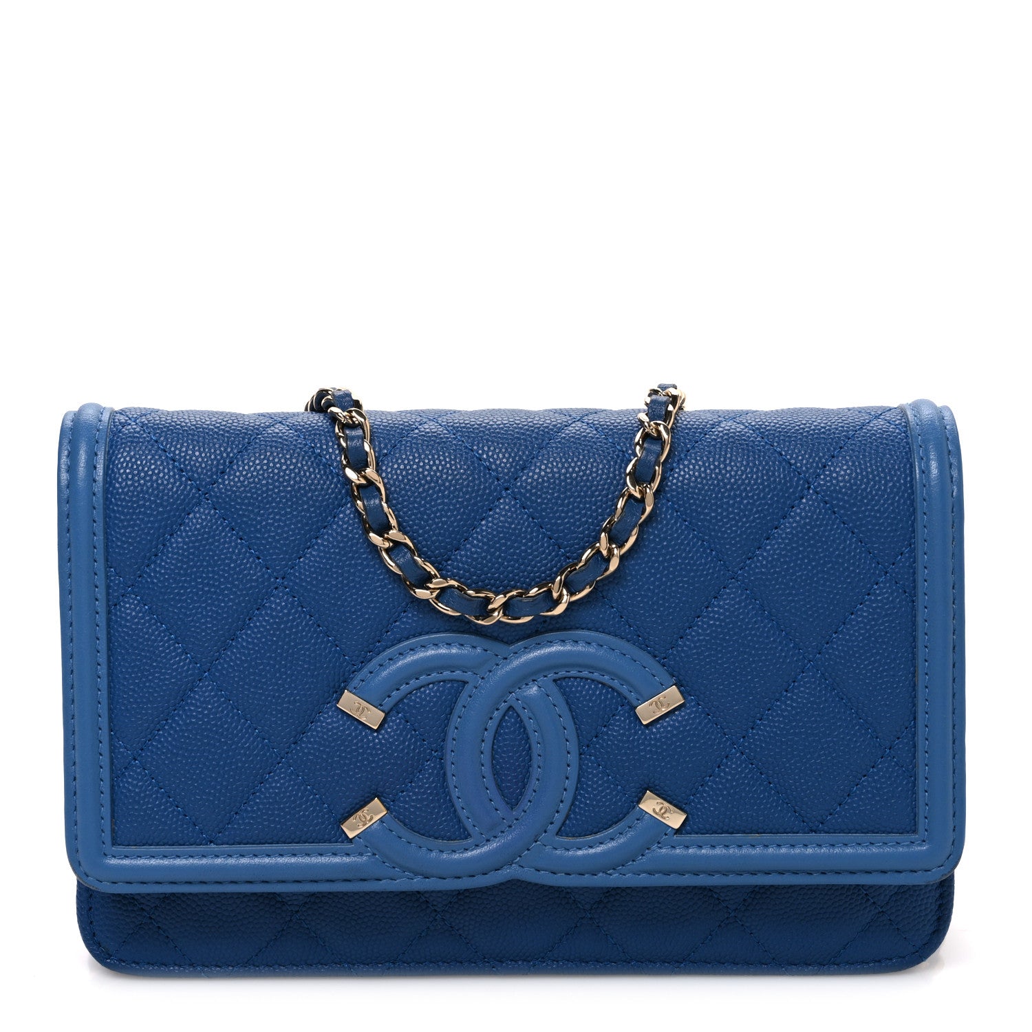 Chanel Caviar Quilted CC Filigree Wallet On Chain WOC Blue 1 of 11