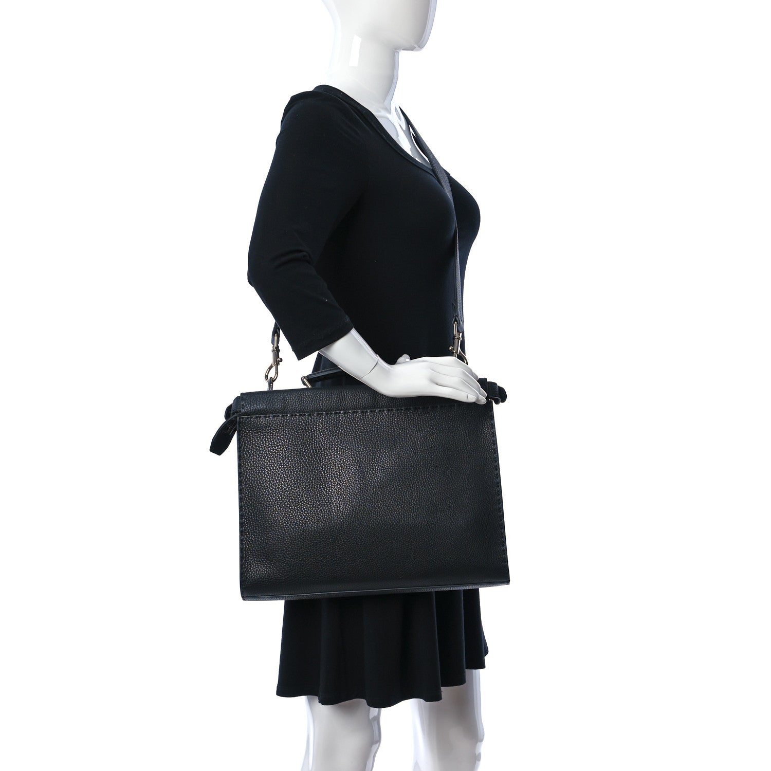Fendi Cuoio Romano Selleria Monster Eyes Large Peekaboo Iconic Fit Satchel Black 3 of 12