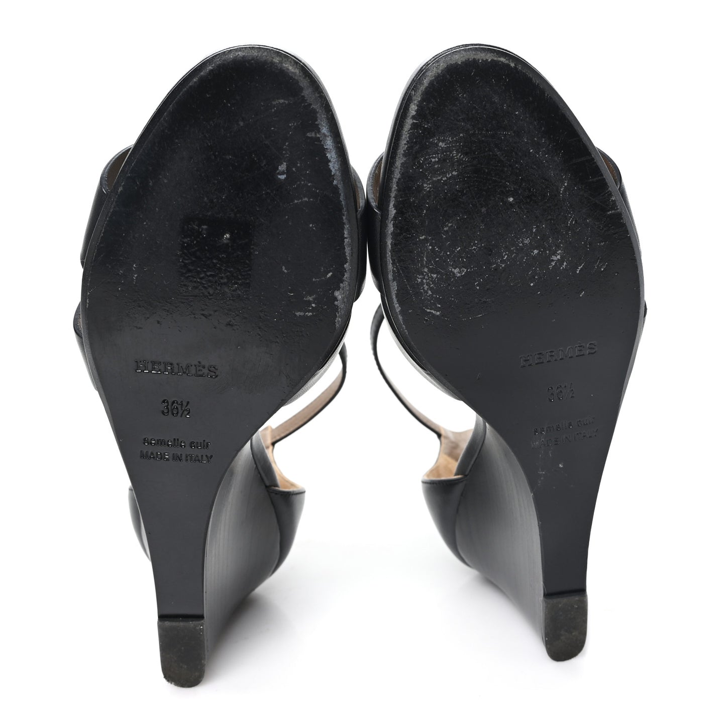 Calfskin Legend Wedge Sandals 36.5 Black