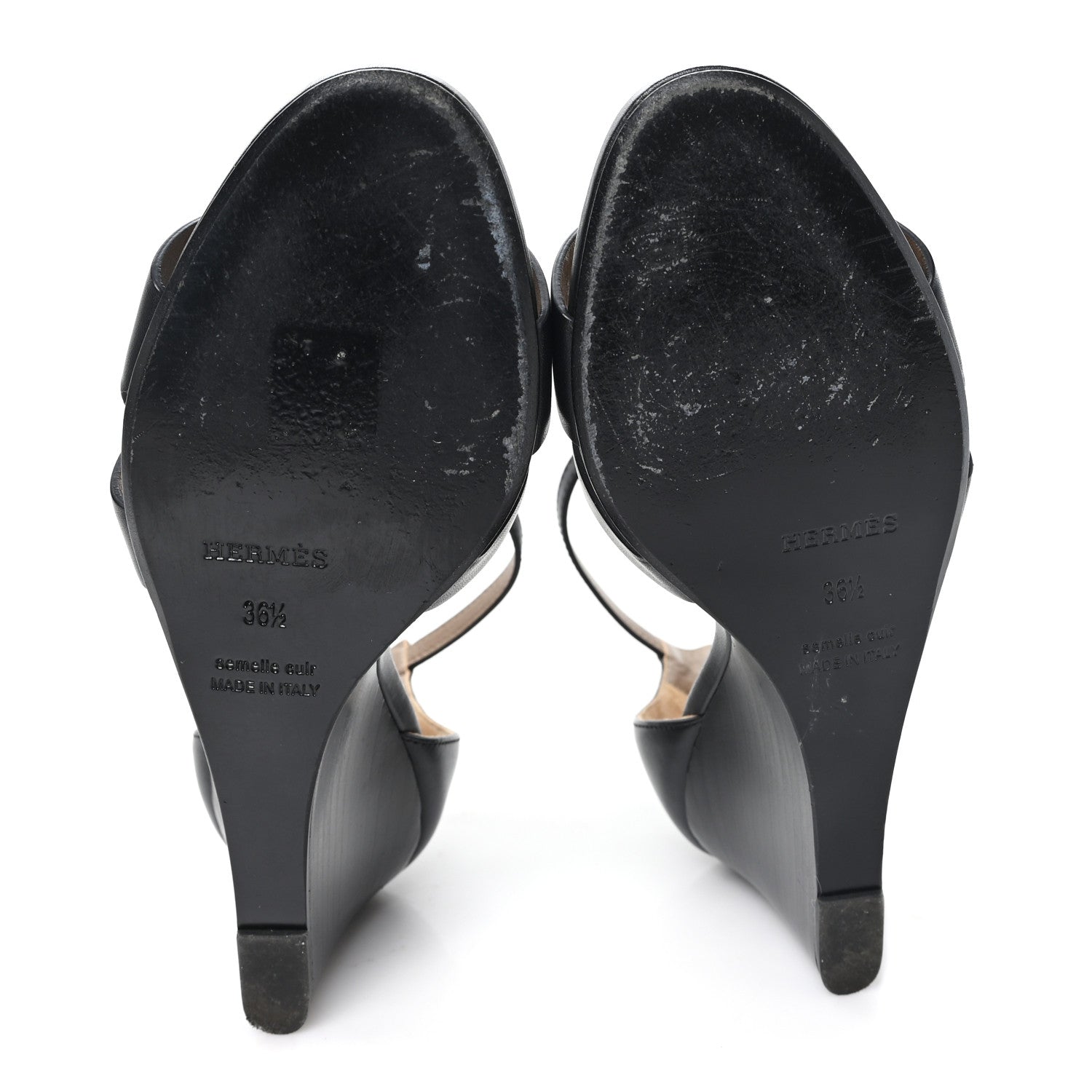 Hermes Calfskin Legend Wedge Sandals 36.5 Black 6 of 11