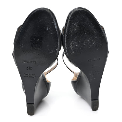 Hermes Calfskin Legend Wedge Sandals 36.5 Black 6 of 11