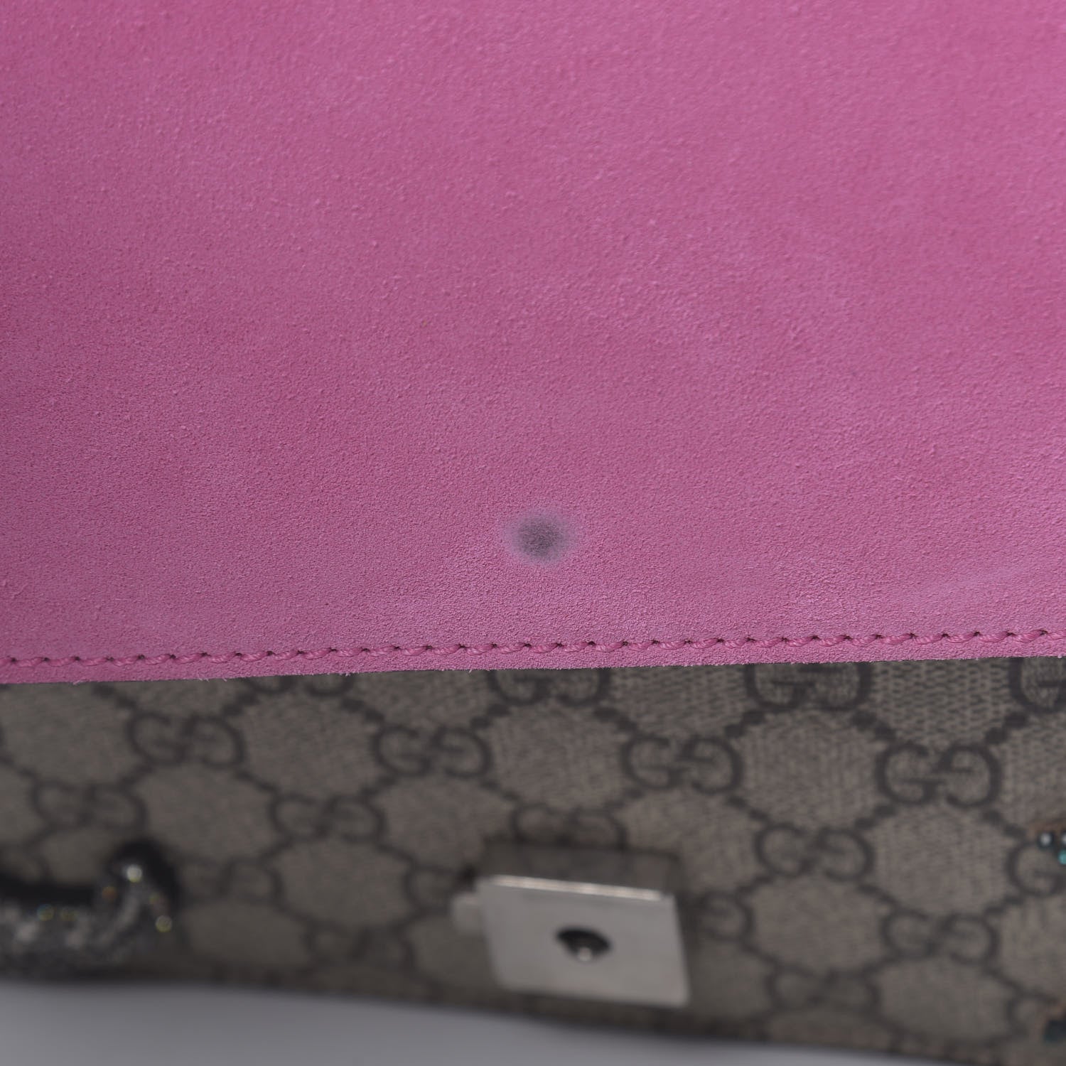 Gucci GG Supreme Monogram Suede Pierced Heart Embroidered Medium Dionysus Shoulder Bag Beige Ebony Pink Tropical Flower 8 of 18