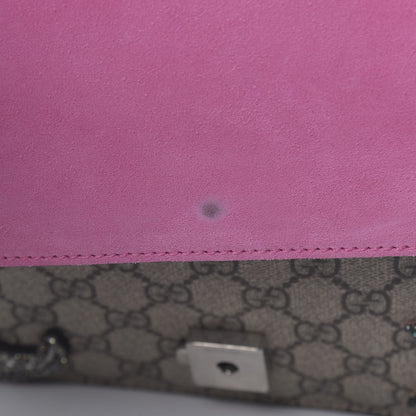 Gucci GG Supreme Monogram Suede Pierced Heart Embroidered Medium Dionysus Shoulder Bag Beige Ebony Pink Tropical Flower 8 of 18