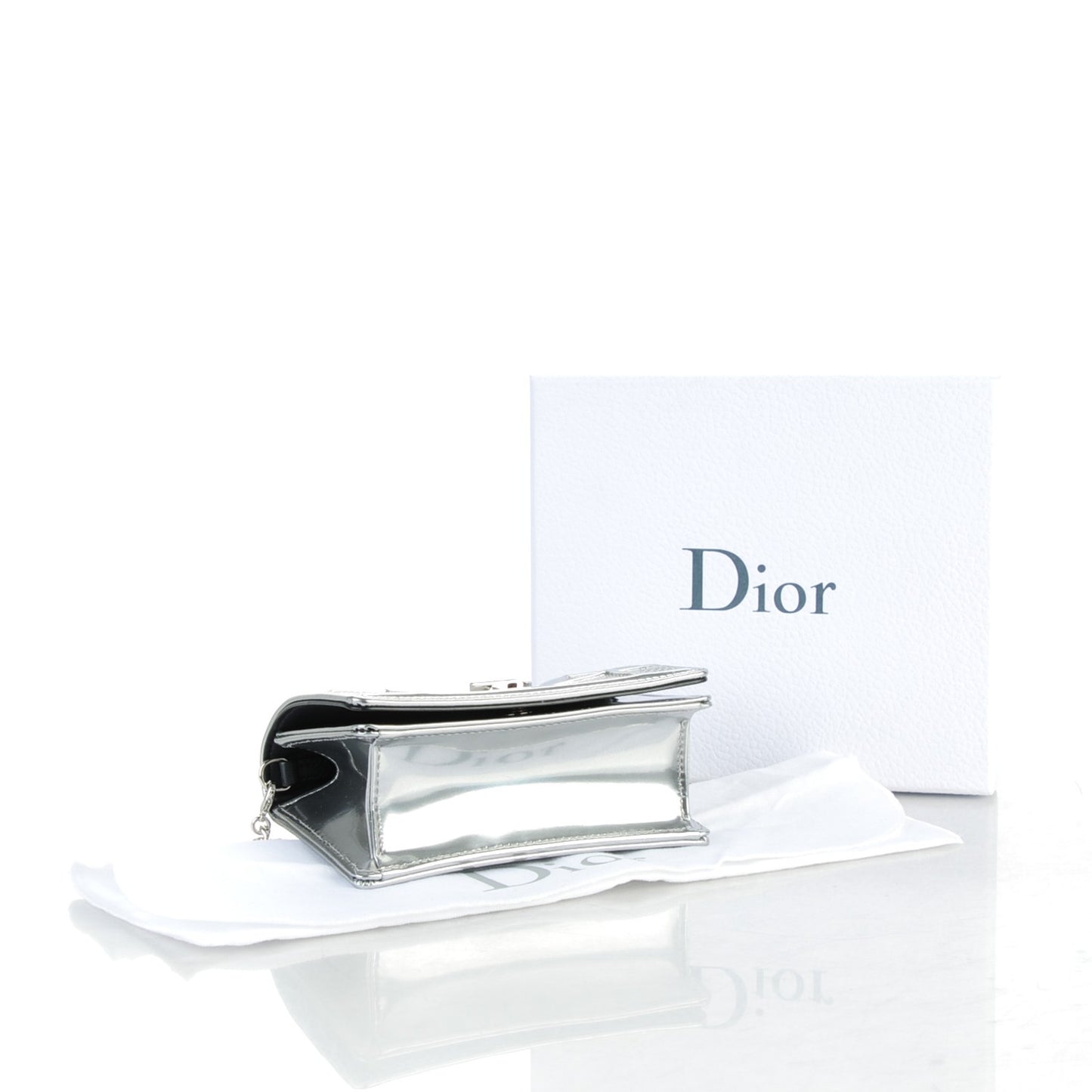 Metallic Patent Micro-Cannage Baby Diorama Flap Bag Silver