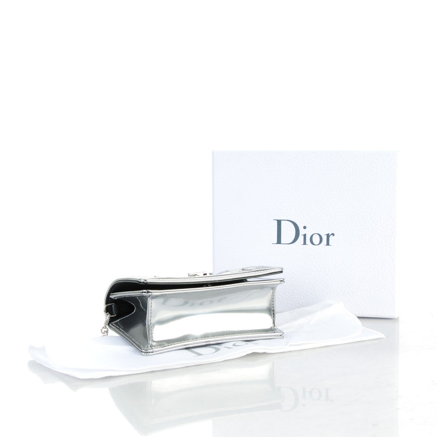 Christian Dior Metallic Patent Micro-Cannage Baby Diorama Flap Bag Silver 4 of 6