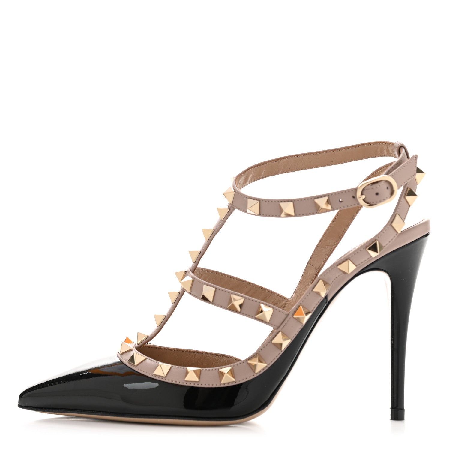 Valentino Garavani Patent Nappa Rockstud Ankle Strap 100mm Pumps 38 Black Poudre 1 of 8