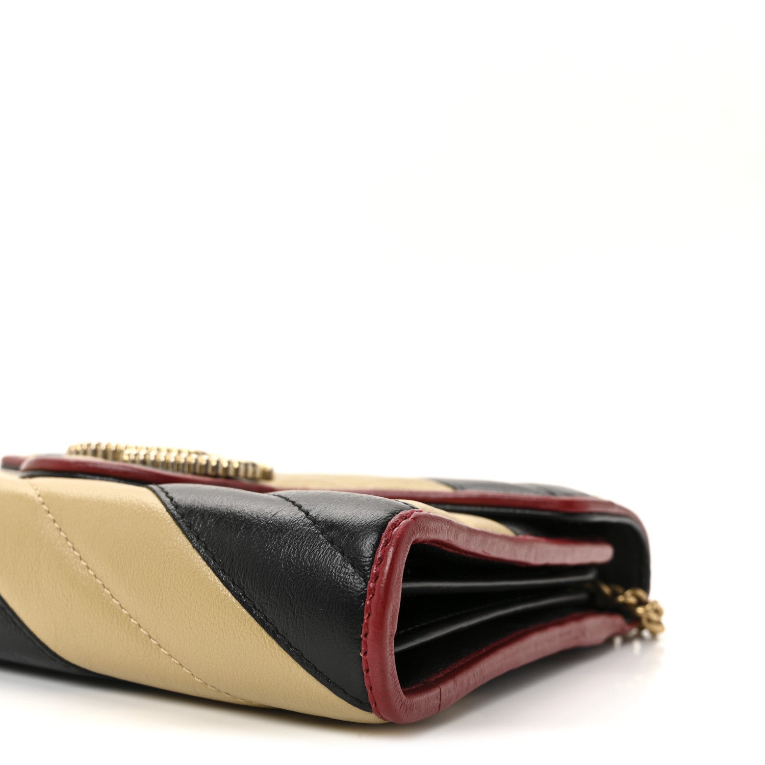 Gucci Azalea Calfskin Matelasse Diagonal Patchwork Torchon GG Marmont Chain Wallet Black Beige Romantic Cerise 9 of 9