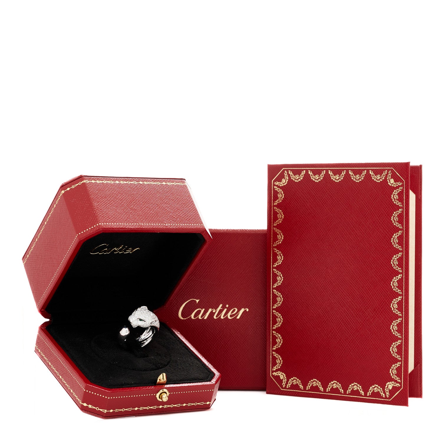 Cartier 18K White Gold Diamond Black Onyx Emerald Panthere De Cartier Ring 50 5.25 10 of 10