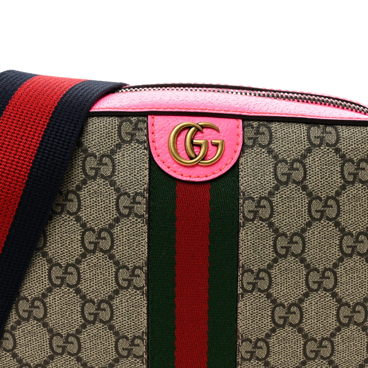 Gucci GG Supreme Monogram Textured Dollar Calfskin Web Ophidia Small Crossbody Bag Beige Ebony Fuchsia 8 of 10