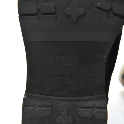 Fendi Calfskin Stretch Fabric Rockoko Biker Boots 38 Tobacco Black Marino 6 of 15