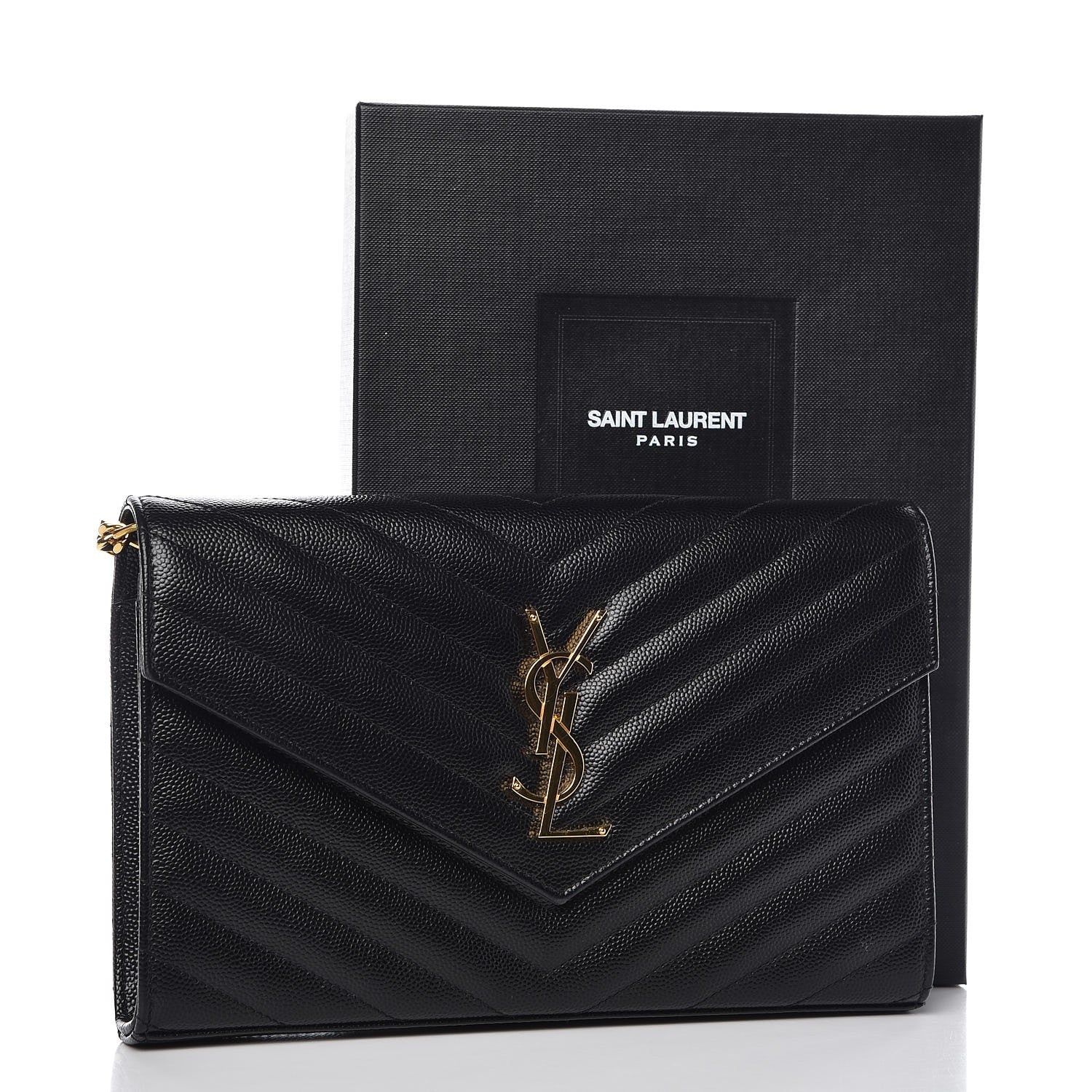 Saint Laurent Grain De Poudre Matelasse Chevron Monogram Chain Wallet Black 9 of 9