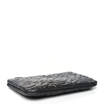 Chanel Goatskin Camellia Embossed Cosmetic Pouch Anthracite 4 of 11