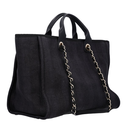 Chanel Mixed Fibers Calfskin Striped Medium Deauville Tote Black 4 of 11