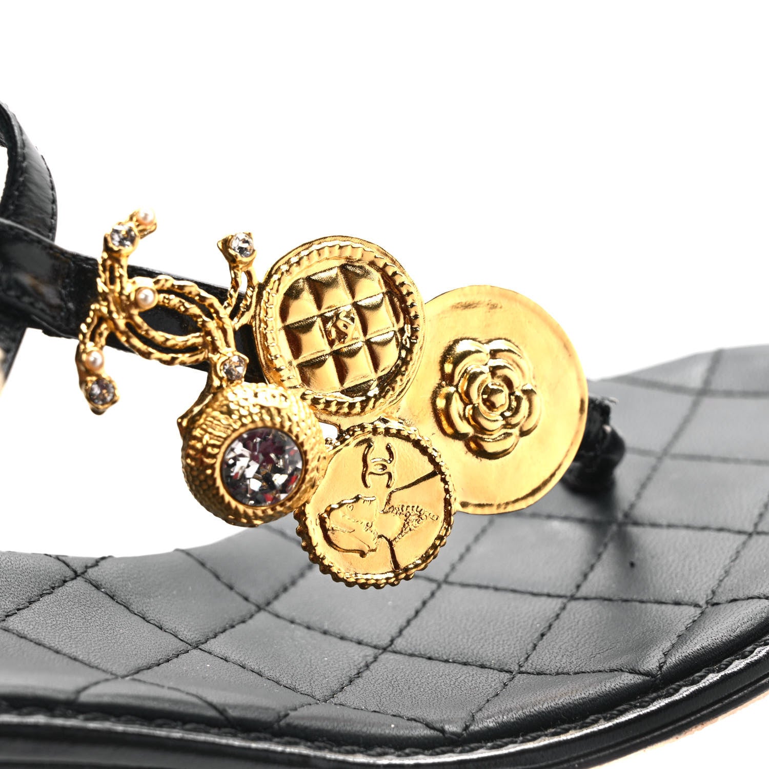 Chanel Calfskin Medallion CC Thong Sandals 38.5 Black 11 of 12