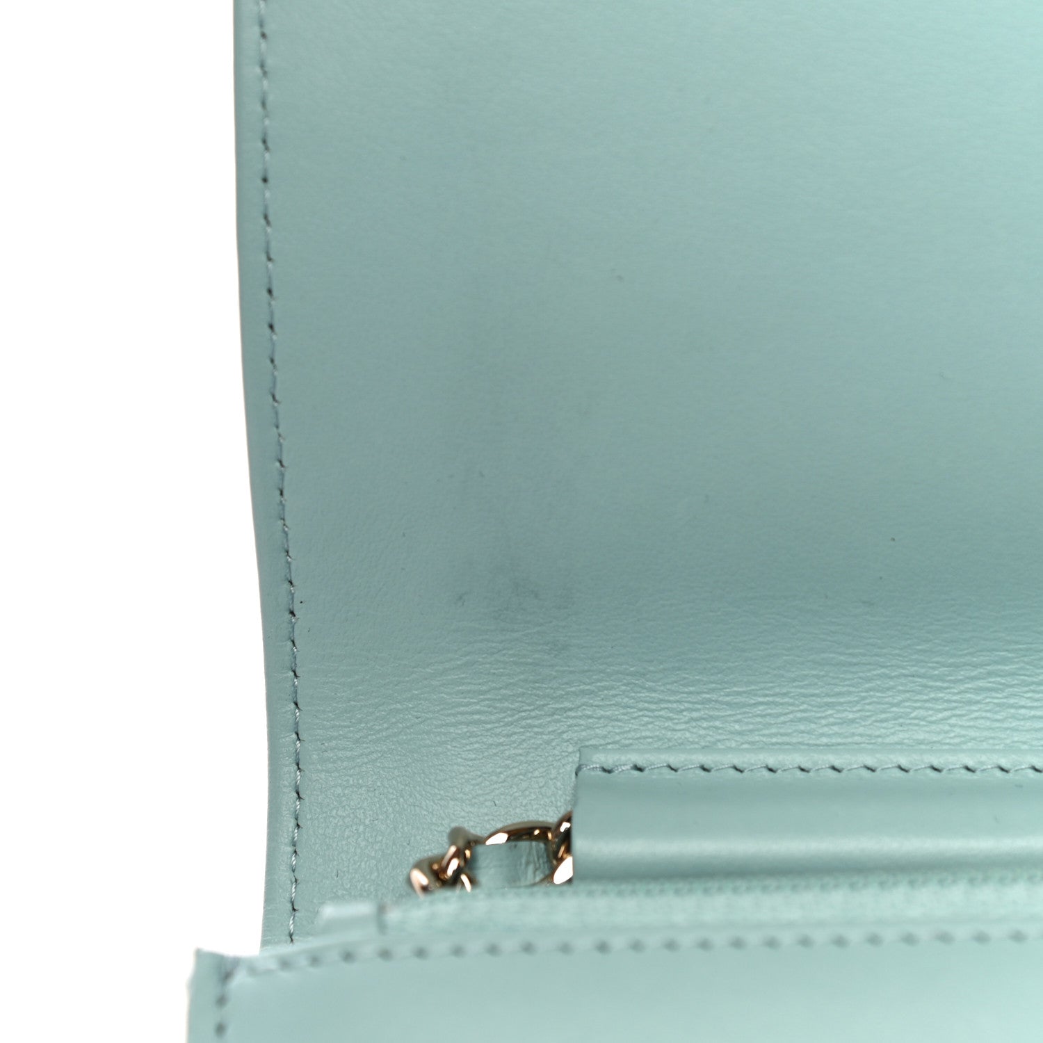 Chanel Caviar Camellia Embossed Wallet On Chain WOC Light Blue 14 of 15