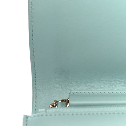 Chanel Caviar Camellia Embossed Wallet On Chain WOC Light Blue 14 of 15
