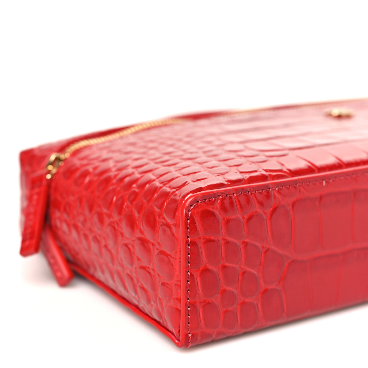 Chanel Calfskin Crocodile Embossed Crococo Top Handle East West Vanity Case With Chain Dark Red 9 of 11