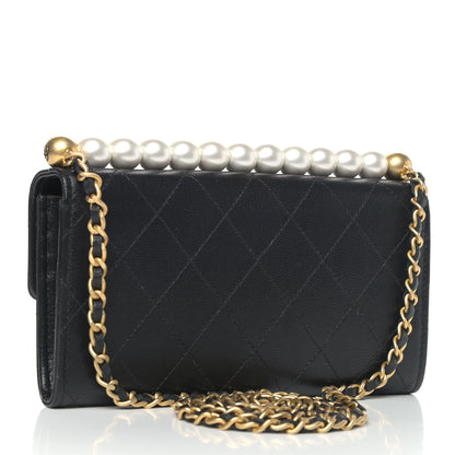 Chanel Goatskin Quilted Chic Pearls Clutch With Chain Black 2 of 5