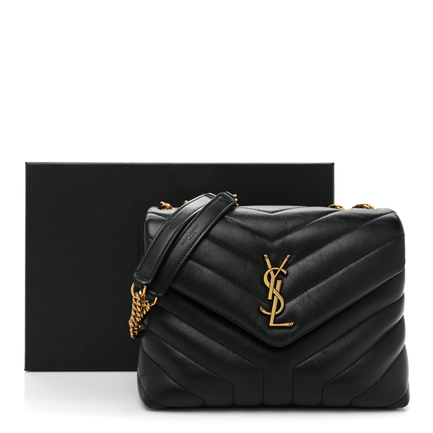 Calfskin Y Quilted Monogram Small Loulou Chain Satchel Black