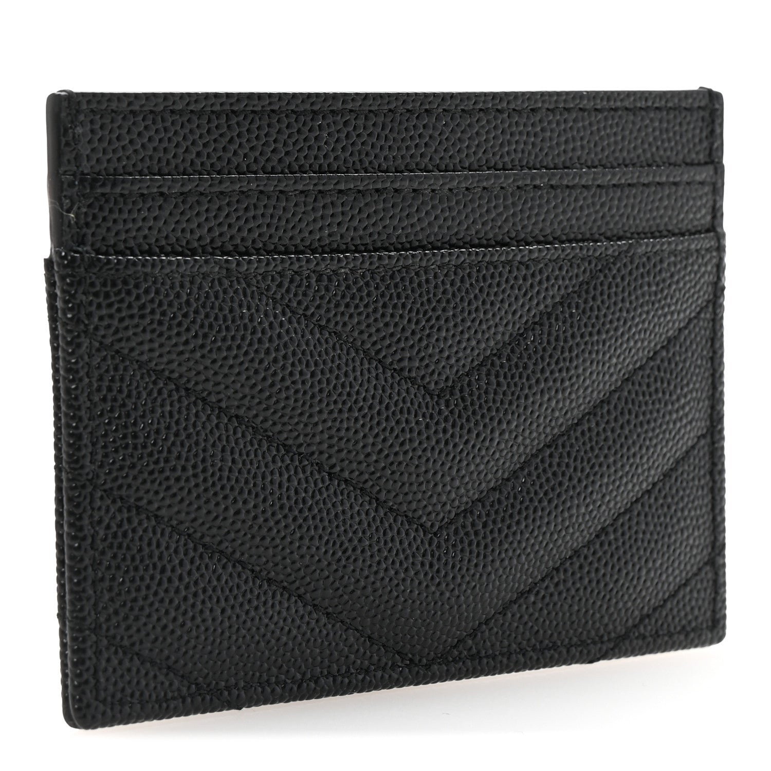 Saint Laurent Grain De Poudre Matelasse Chevron Monogram Credit Card Case Black 3 of 8