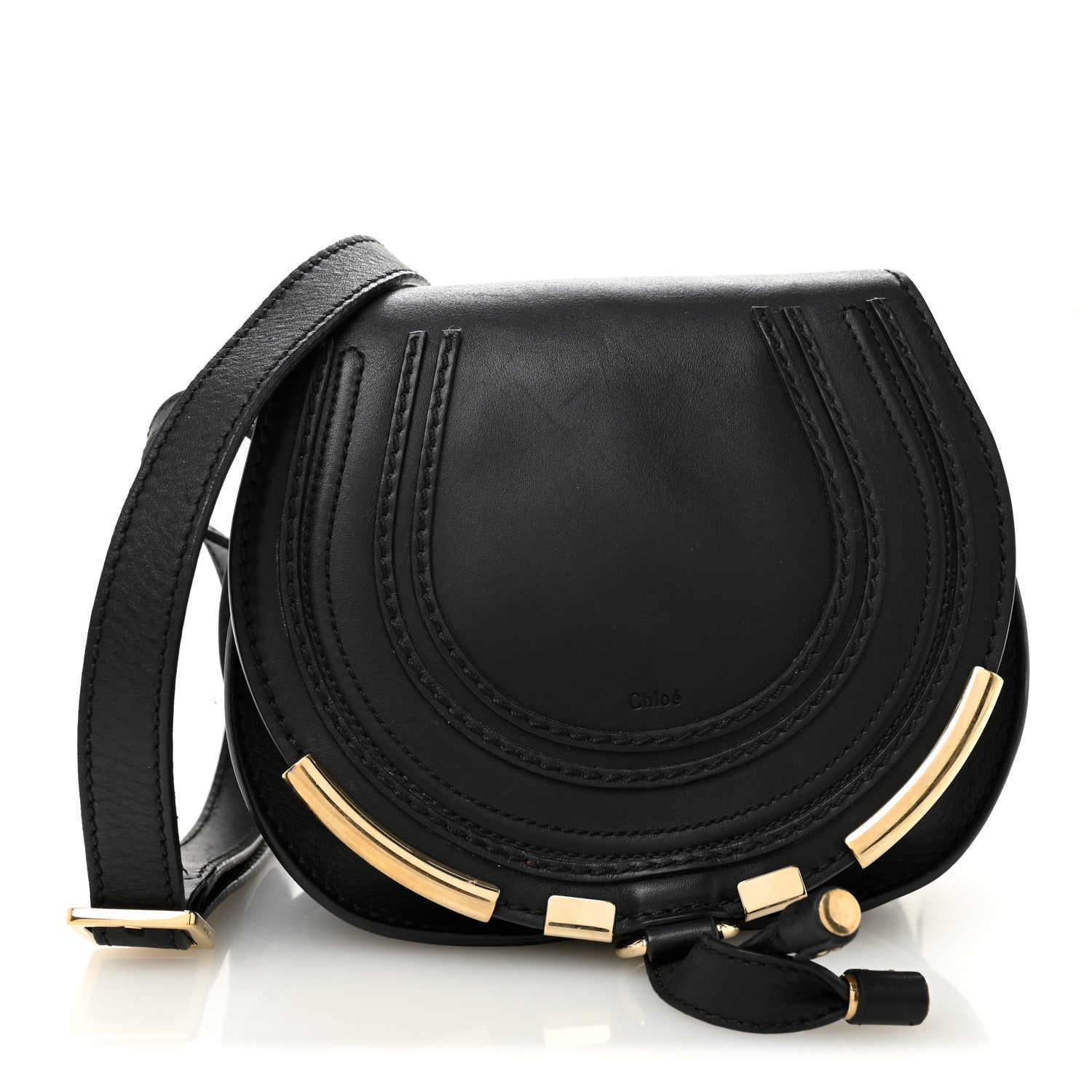 Chloe Calfskin Mini Marcie Metal Bar Trim Crossbody Bag Black 1 of 12