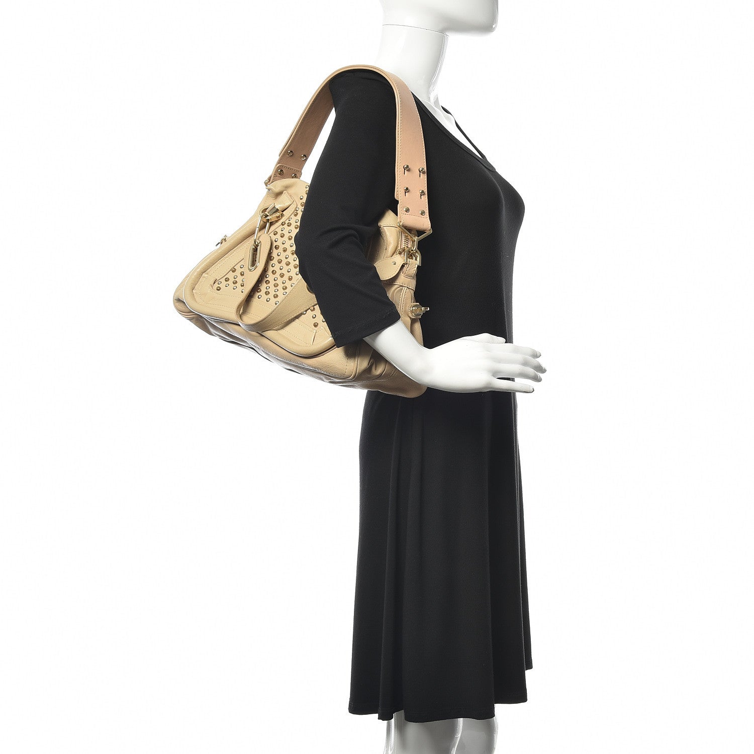 Chloe Calfskin Studded Medium Military Paraty Beige 2 of 14