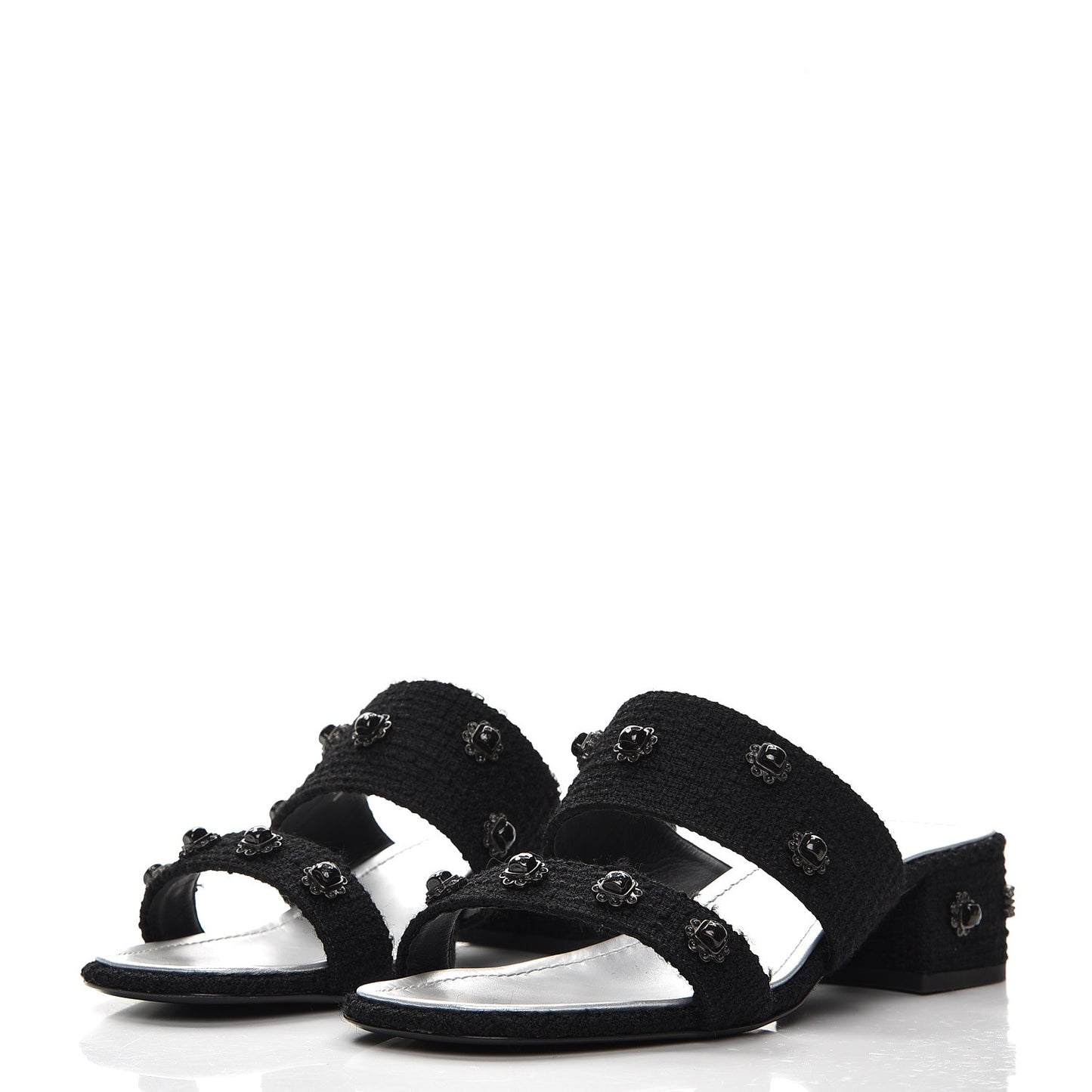 Tweed Stone Crystal Mules 39 Black