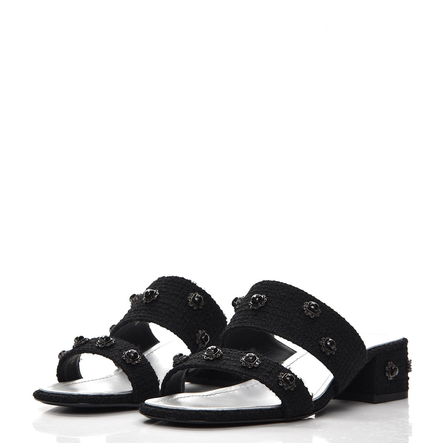 Chanel Tweed Stone Crystal Mules 39 Black 2 of 9