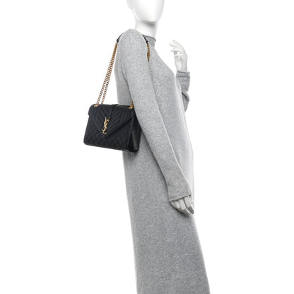 Saint Laurent Grain De Poudre Textured Mixed Matelasse Triquilt Medium Monogram Satchel Black 2 of 11