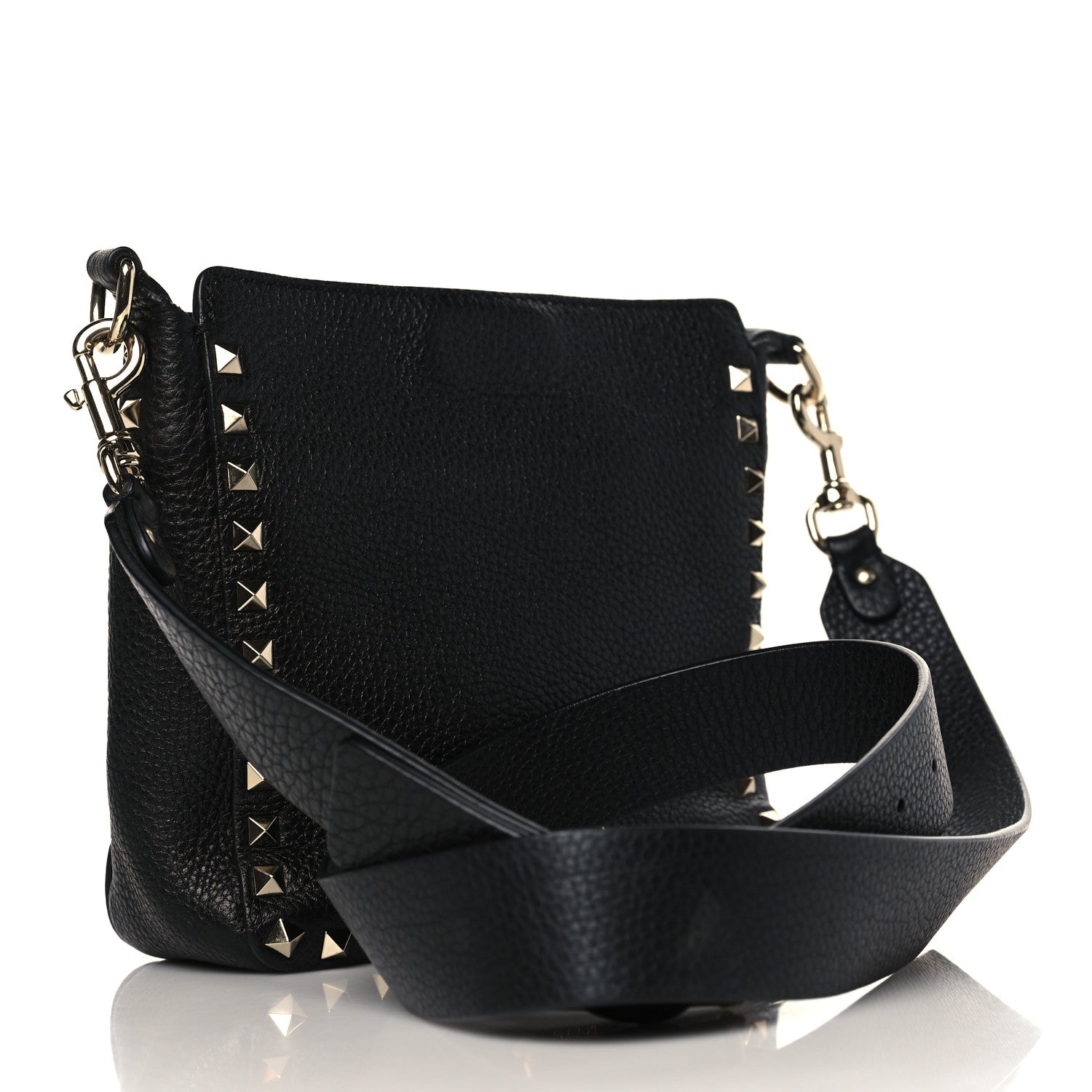 Valentino Garavani Pebbled Calfskin Mini Rockstud Flip-Lock Messenger Bag Black 3 of 8