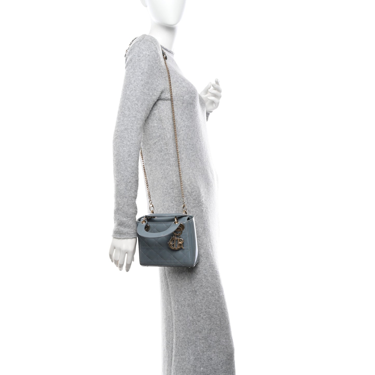 Patent Cannage Mini Lady Dior Light Blue