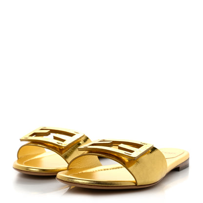 Fendi Nappa Laminata Cuoio Baguette Flat Slide Sandals 38.5 Gold 3 of 8