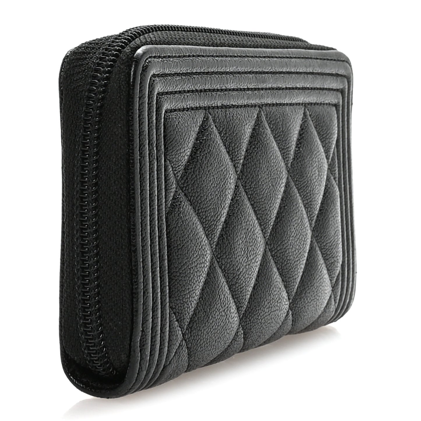 Caviar Quilted Small Boy Zip Around Wallet Black