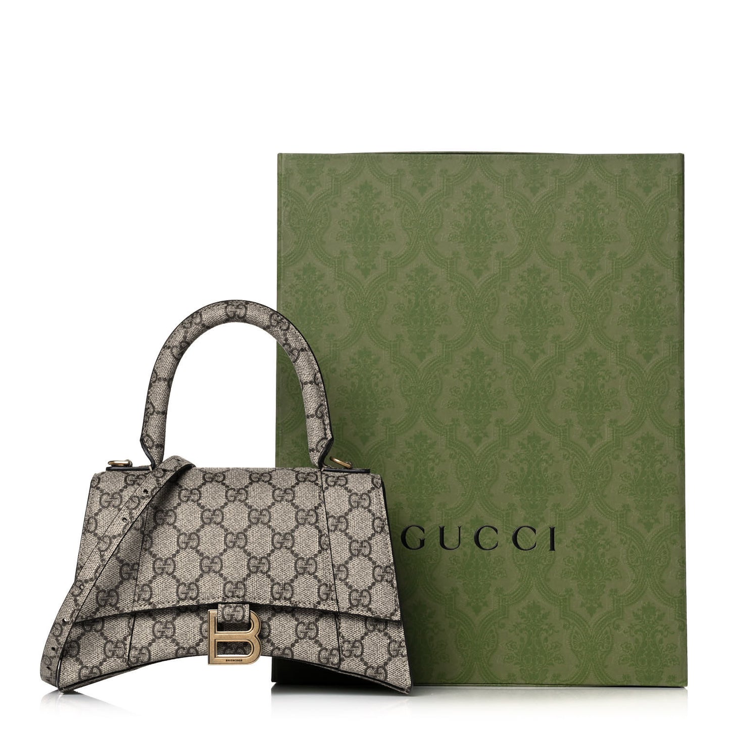 X GUCCI GG Supreme Monogram Small Hourglass Top Handle Bag Beige Ebony
