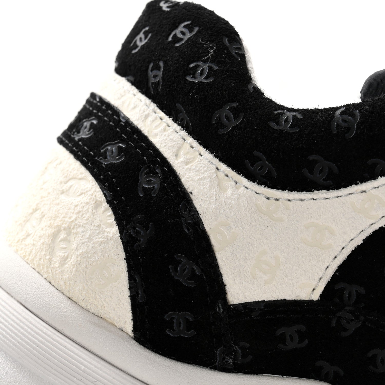 Chanel Nylon Suede Calfskin Printed CC Sneakers 39 White Black 10 of 12