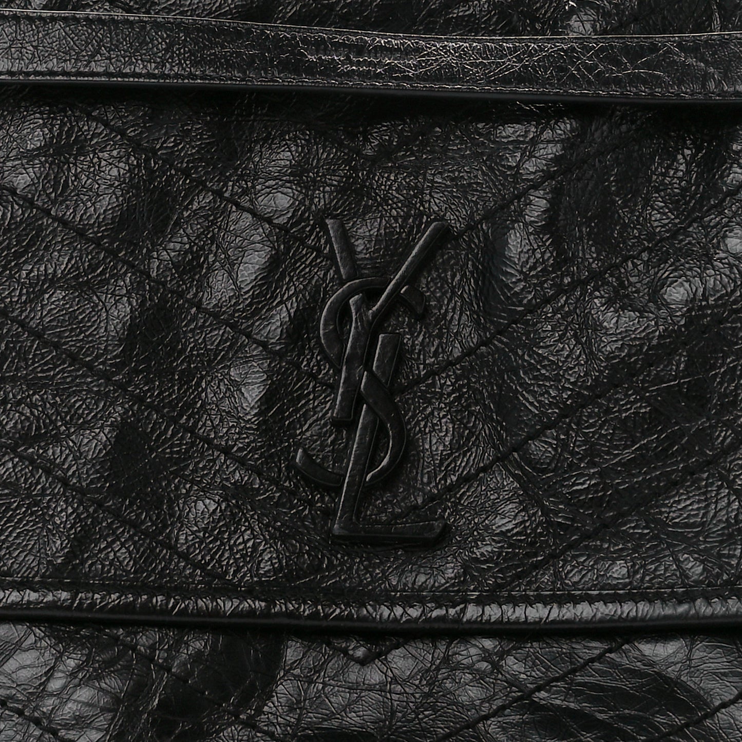Crinkled Calfskin Matelasse Monogram Medium Niki Chain Satchel Black