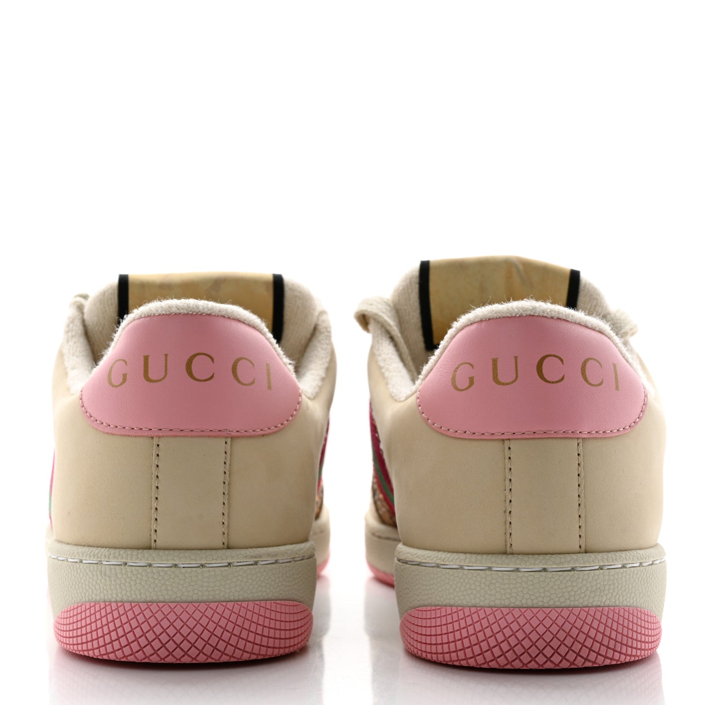 New GG Monogram Nubuck Web Crystal Embellished Womens Screener Sneakers 37 Camel Ebony Wild Rose